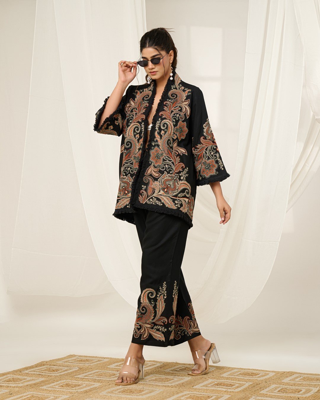 Kimono With Pant Embroidery cord set