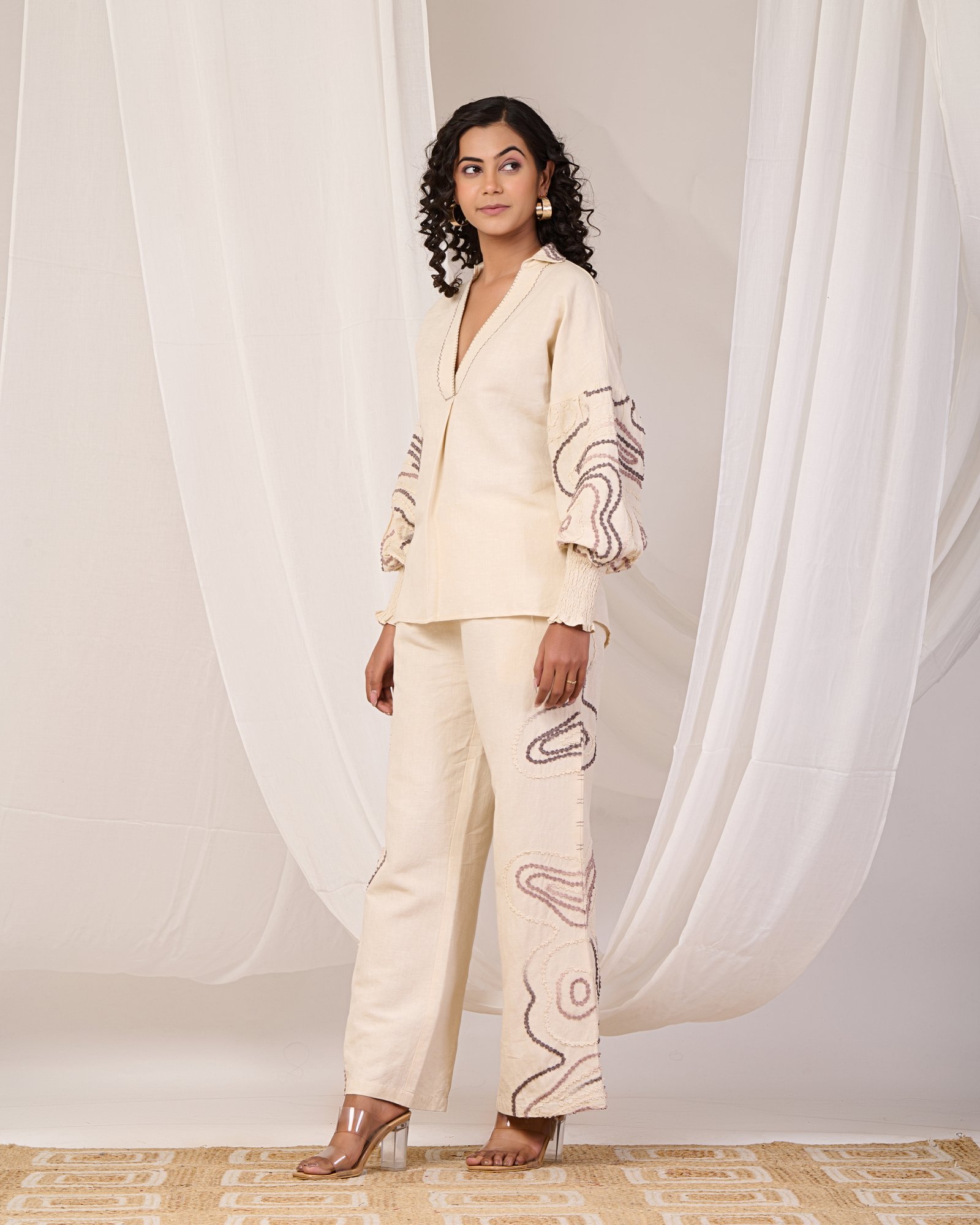 COTTON LILEN WITH EMBROIDERY CORD SET