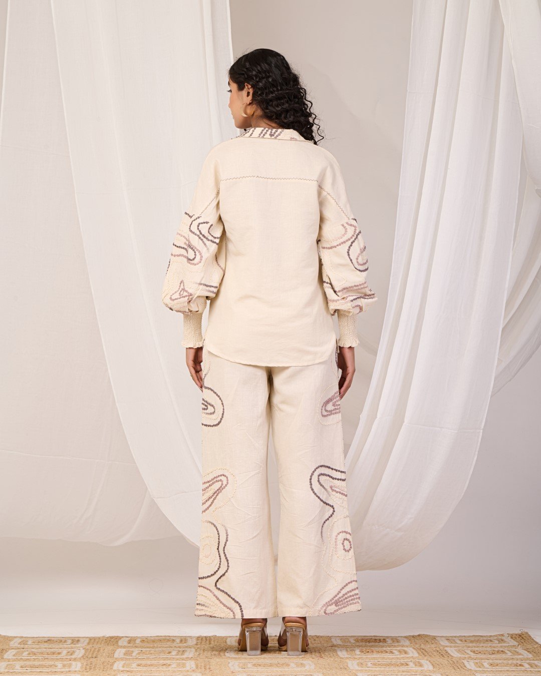 COTTON LILEN WITH EMBROIDERY CORD SET