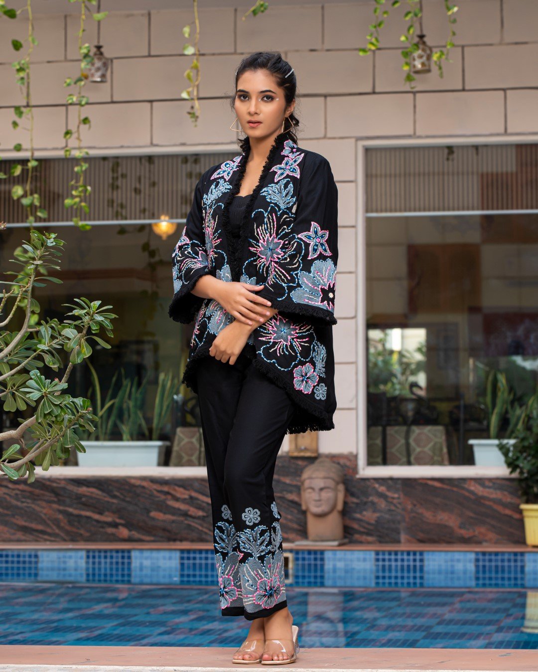MULTI EMBROIDERY KIMONO WITH PANT